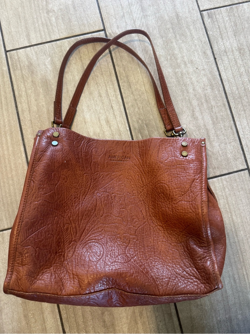 AMERICAN LEATHER CO Brandy Tooled Lenox Triple Entry Leather Tote Shoulder Bag - Picture 15 of 15